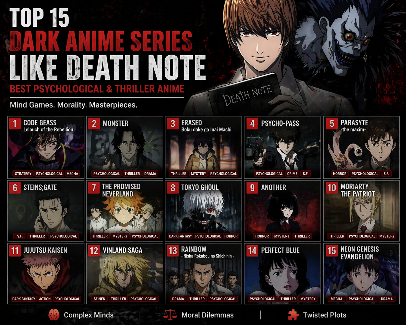 Top 15 Dark Anime Series Like Death Note (Best Psychological & Thriller Anime)